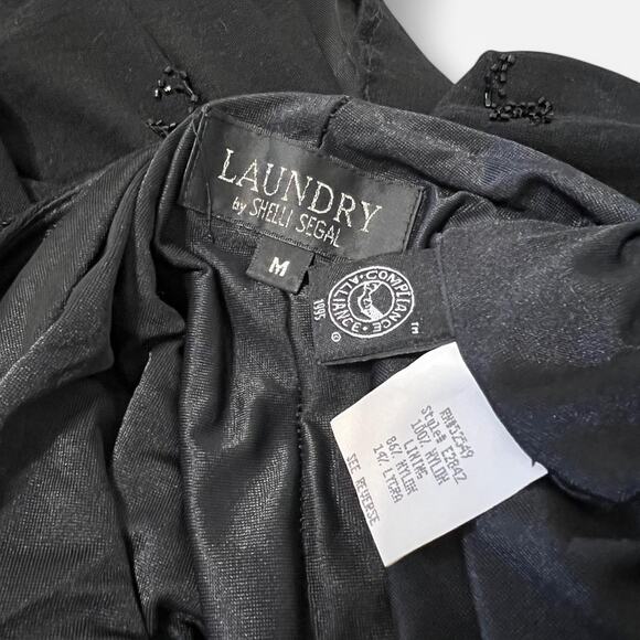 VTG 90s Laundry by Shelli Segal Black Beaded Mesh High Neck Open Back Maxi Dress - Picture 8 of 8